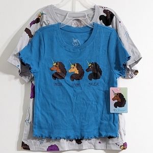 Afro Unicorn Girls Graphic T-Shirts, 2 Pack, Size Large(10-12), New With Tag